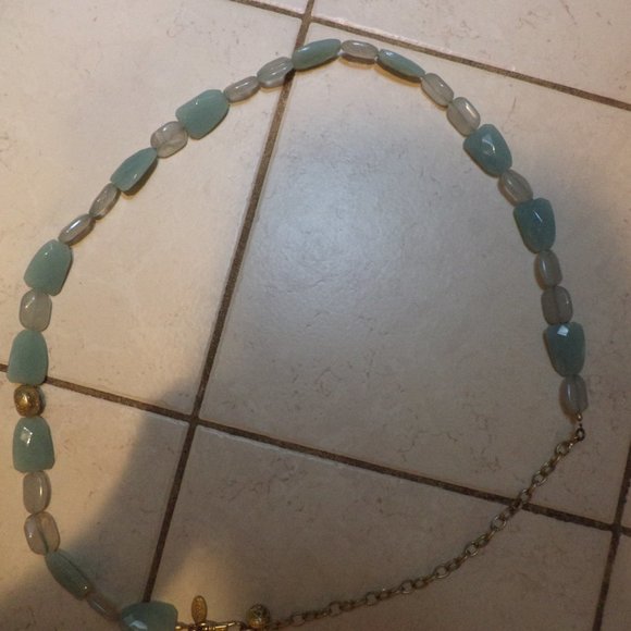 WOMEN'S PLASTIC STONE SHAPE + METAL BELT   - SEAGLASS GREEN BLUE -   Size: M/L - Picture 8 of 8